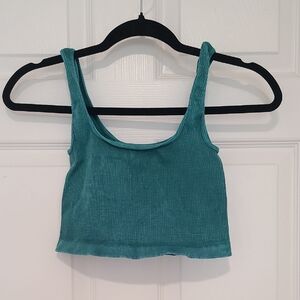 Free People Teal Ribbed Crop Tank Top